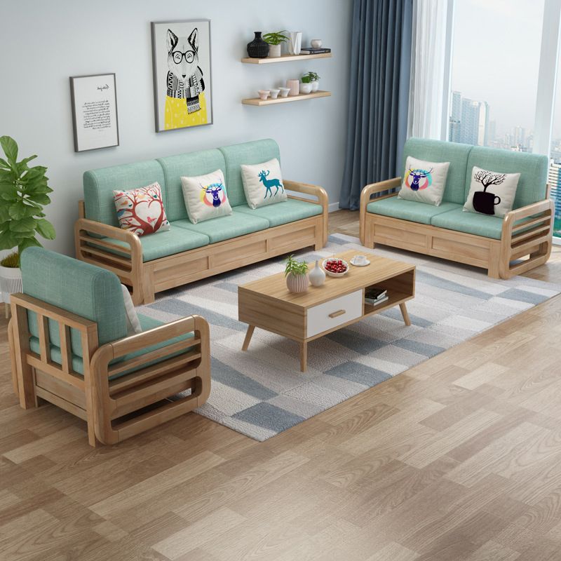 Nordic Settee Cushions Sectional Square Arm Fabric Seating for Living Room