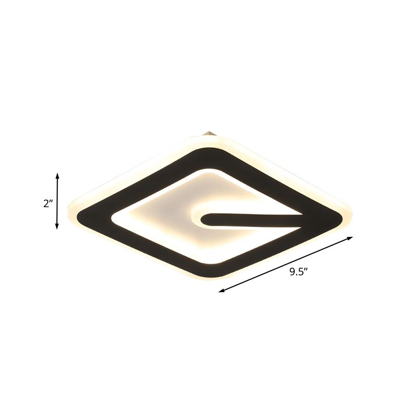 Acrylic Rhombus Flush Mount Lamp Minimalism LED Black Flush Ceiling Light Fixture in White/Warm Light for Corridor