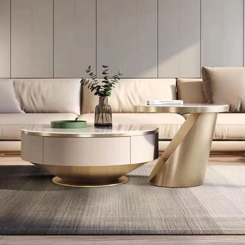 Round Coffee Table Fixed Top Scandinavian Metal Pedestal Legs Coffee Cocktail Table