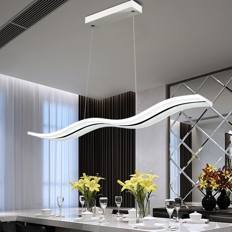 Stainless-Steel LED Island Light in Modern Simplicity Acrylic Linear Hanging Lamp for Dining Room