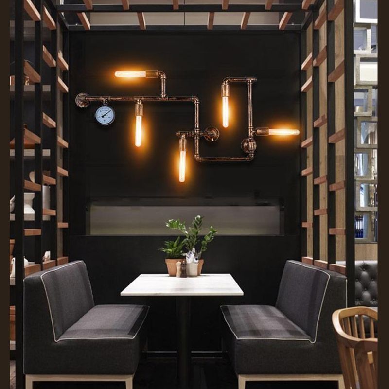 Lámpara de pared de tubería de agua de metal 5 cabezas de estilo industrial montado en la pared Luz de la pared