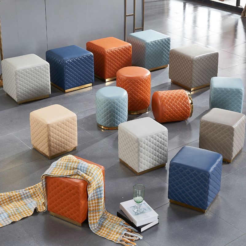 Glam Pouf Ottoman Faux Leather Upholstered Square Ottoman with Metal Legs