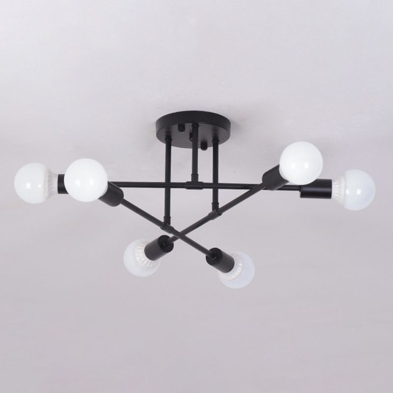 Metal Modern Semi Flush Mount Lighting 6 Lights Sputnik Semi Flush Light Fixtures for Semi Flush Light Fixtures