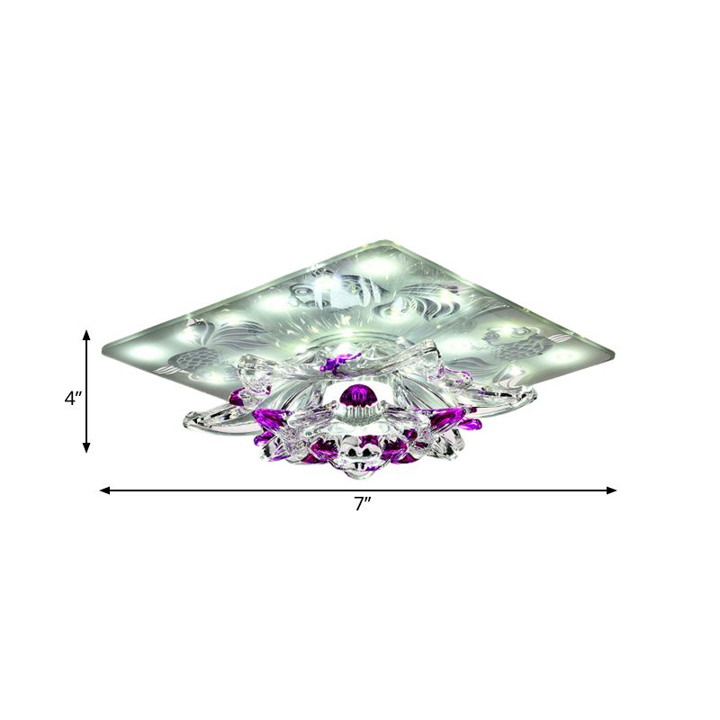 Rose Red Flower Flush-Mount Light Fixture Minimal Clear Crystal LED Porch Ceiling Lamp in Warm/White Light