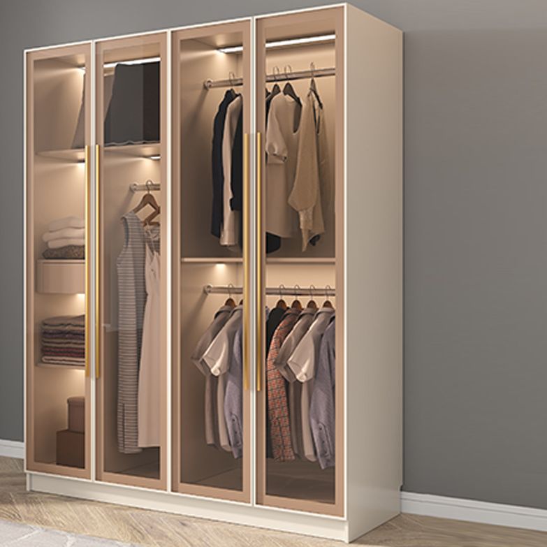 Contemporary Style Wardrobe Armoire Glass Door Armoire with Garment Rod for Home
