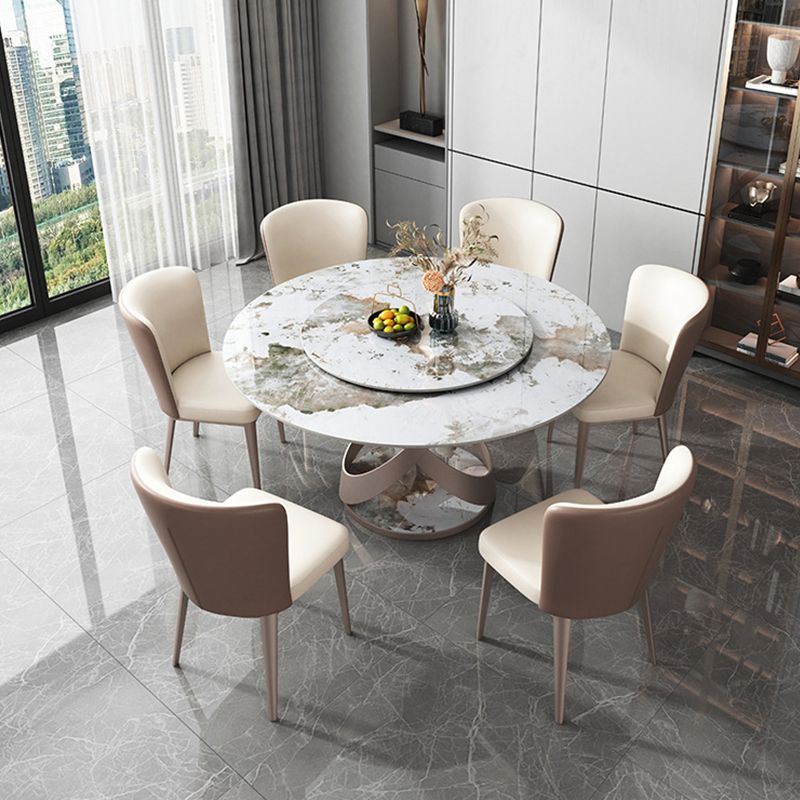 Contemporary Metal Dining Room Chair Armless Faux Leather Side Chairs