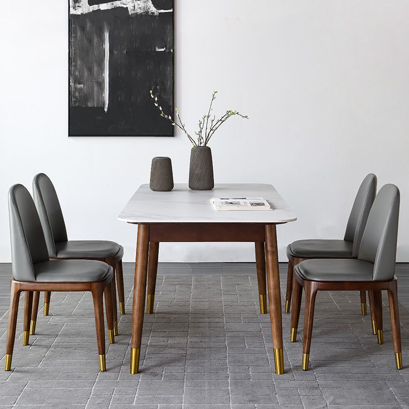 Rectangle Mid-Century Modern Dining Table White Sintered Stone Table with 4 Legs