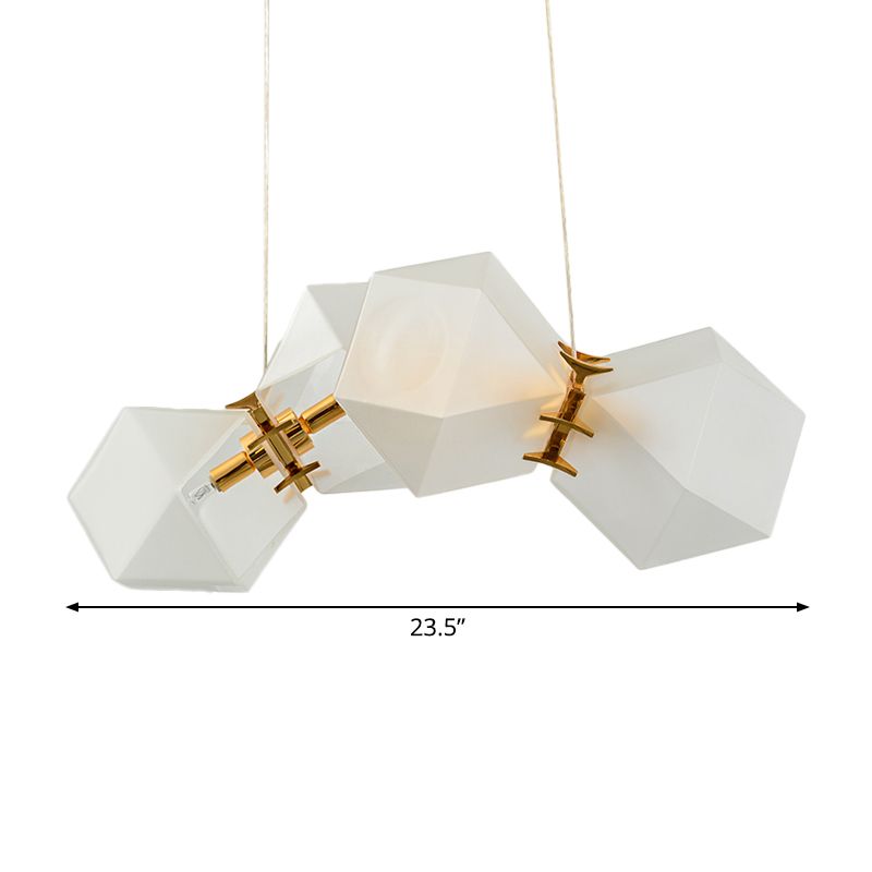 Frosted White Glass Honeycomb Island Lamp Modern Style 2/4/8-Light Brass Ceiling Hang Light for Living Room