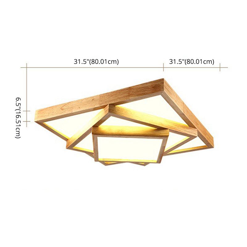 Plafonnier géométrique moderne en bois avec abat-jour en acrylique pour salon