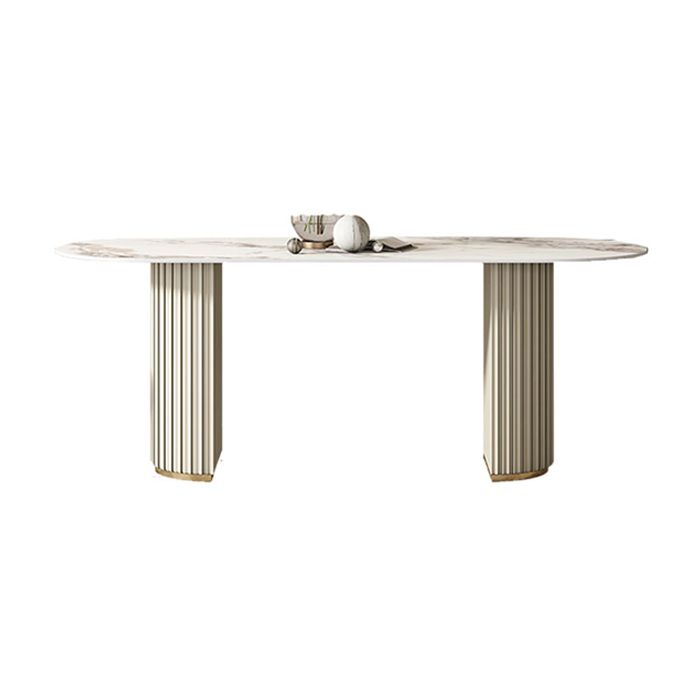 Oval Double Pedestal Modern Dining Table Sintered Stone Fixed Table for Kitchen