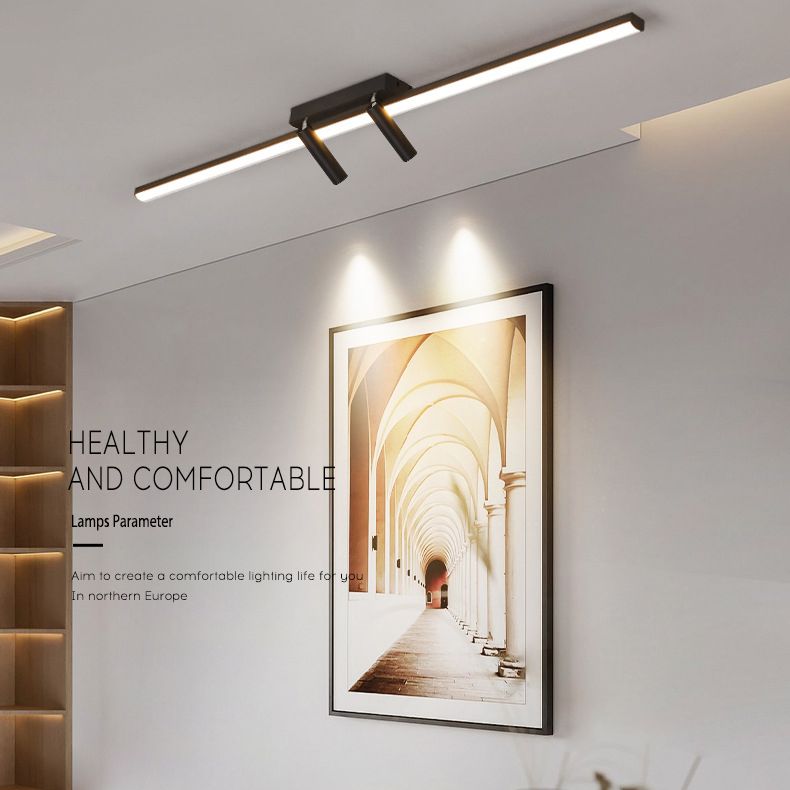 Montaje semiempotrado LED rectangular negro en lámpara de techo interior de acrílico de simplicidad moderna con lámpara de hierro forjado
