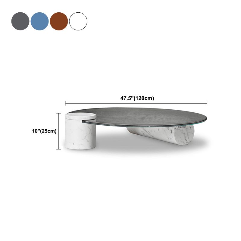 9.8"H Modern Marble Abstract Base Glass Round Coffee Table for Living Room