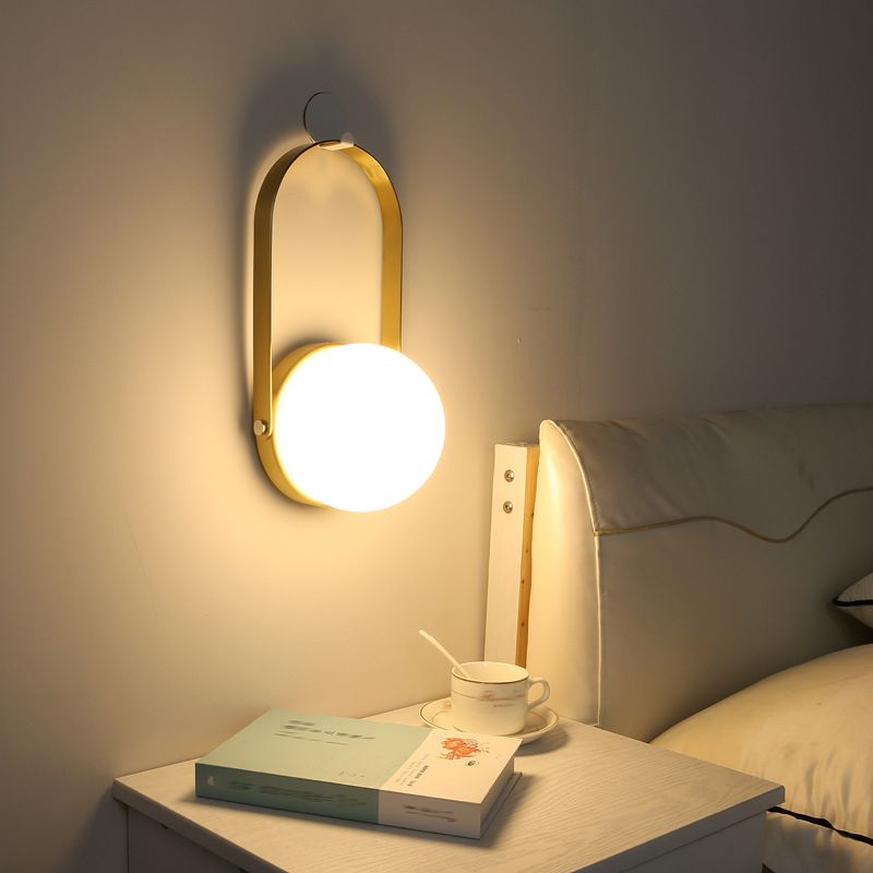 Globe White Glass Table Light Minimalist 1-Light Nightstand Lamp with Handle
