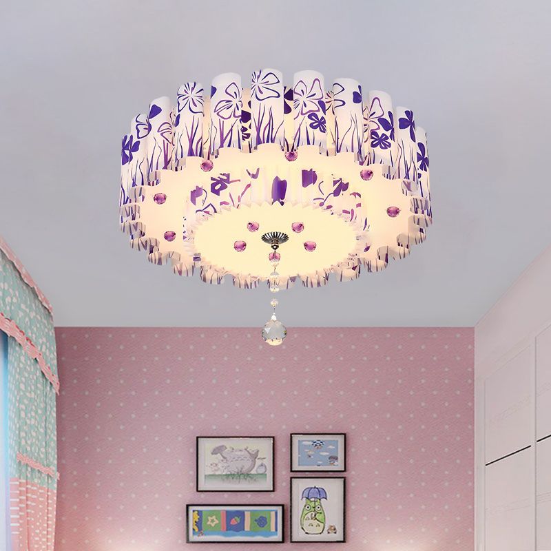 Dual-Layered Acrylic Flushmount Countryside LED Restaurant Ceiling Lamp with Crystal Ball in Pink/Purple