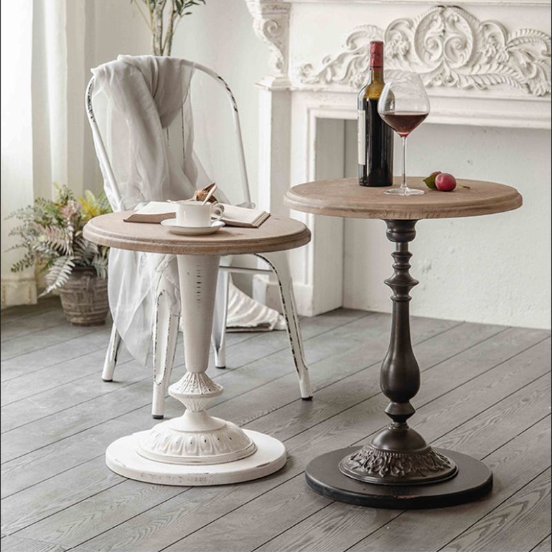 French Country Round Wooden Top Side Table Antique Brown Pedestal End Snake Table