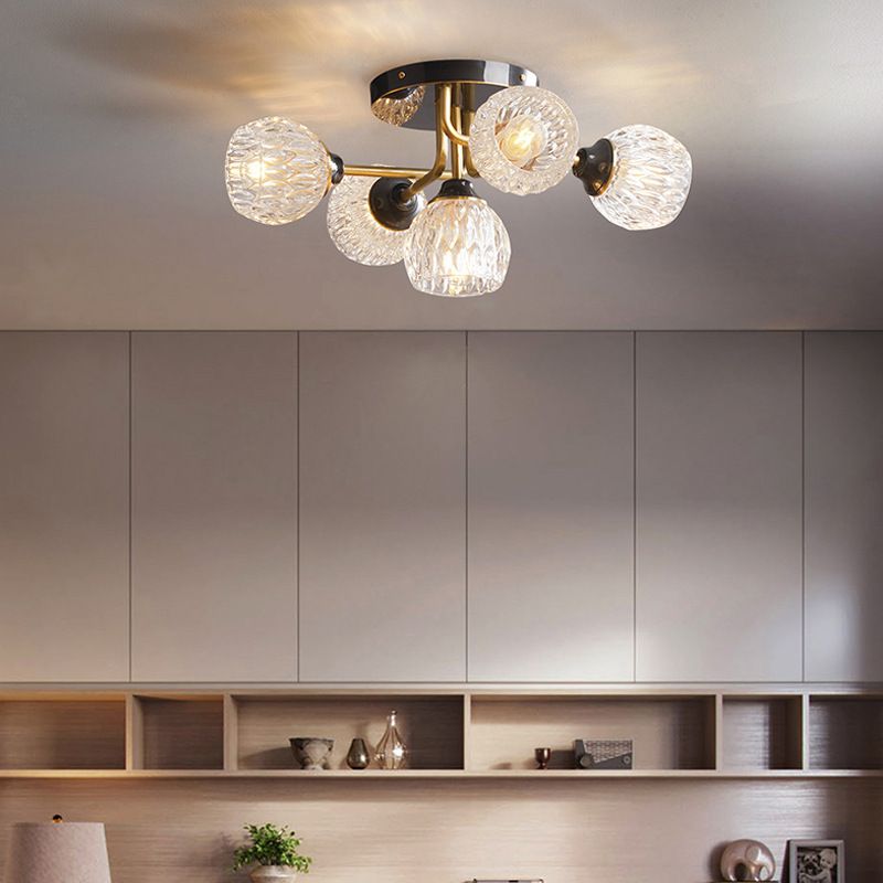 Glass Semi Flush Mount Light Modern Style Black Semi Flush Ceiling Light
