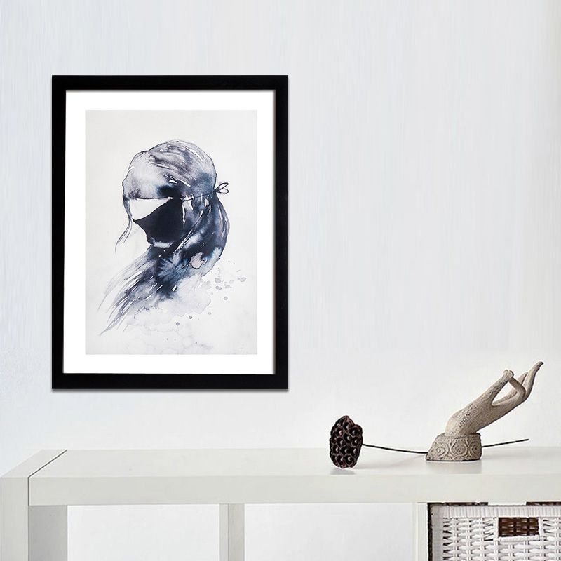 Black Cartoon Canvas Art Bunny Girl Painting Wall Decor for Girls Bedroom, Textured