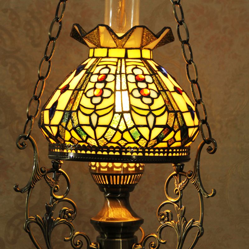 Green Blossom Hanging Ceiling Light Mediterranean 1 Light Stained Art Glass Suspension Pendant