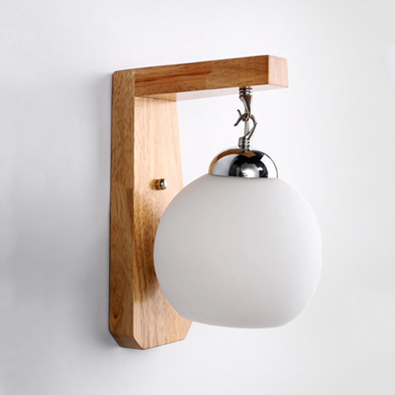 Contemporary Glass Vanity Light Simple Wooden Wall Light Sconce for Bathroom