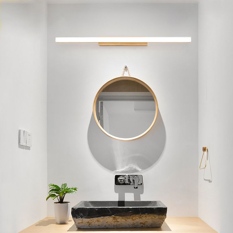 Linear Shade Wood Wall Sconce Modern Style 1 Light Mirror Wall Mount Lighting in Brown