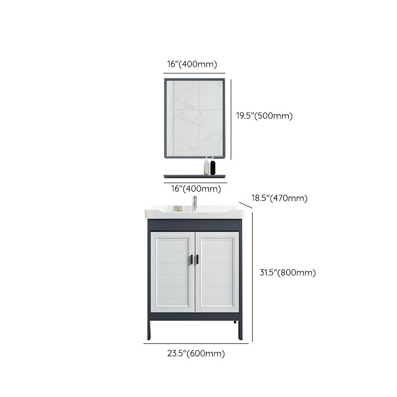 Mirror Bathroom Vanity Freestanding Rectangular Single Sink Metal Frame Vanity with Doors