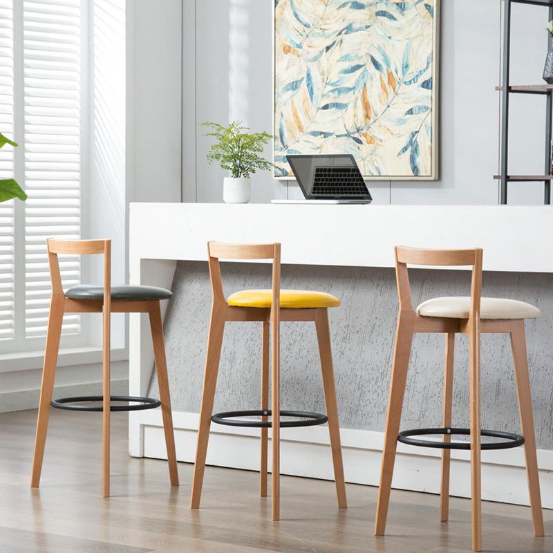 Taburete de bar de estilo industrial, asiento redondo con patas de madera con respaldo bajo para barra de cocina