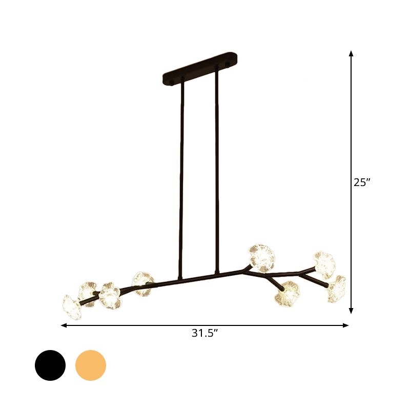 Araña de lámpara lineal radial lámpara de tono floral de cristal transparente para comedor