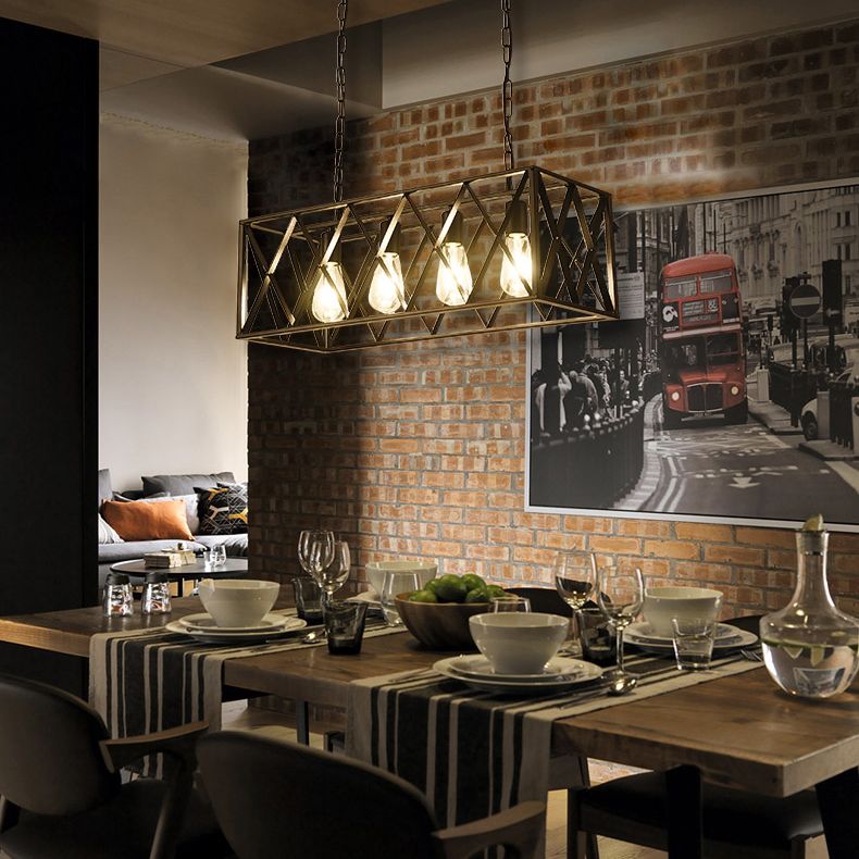 Iluminación colgante de isla metálica INDUSTRIA RESTAURADA NEGRA RESTAURANTE CANDELIER DEL POSTENTO
