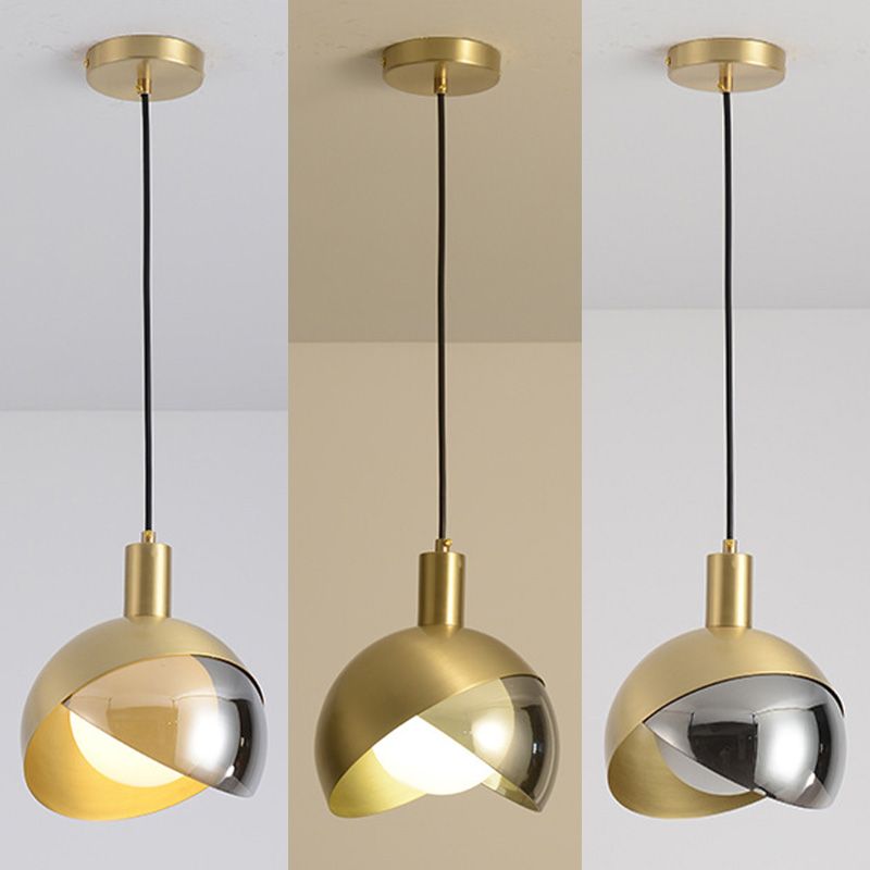 Globe Hanging Ceiling Light Minimalist Metal Bedroom Down Lighting Pendant in Gold