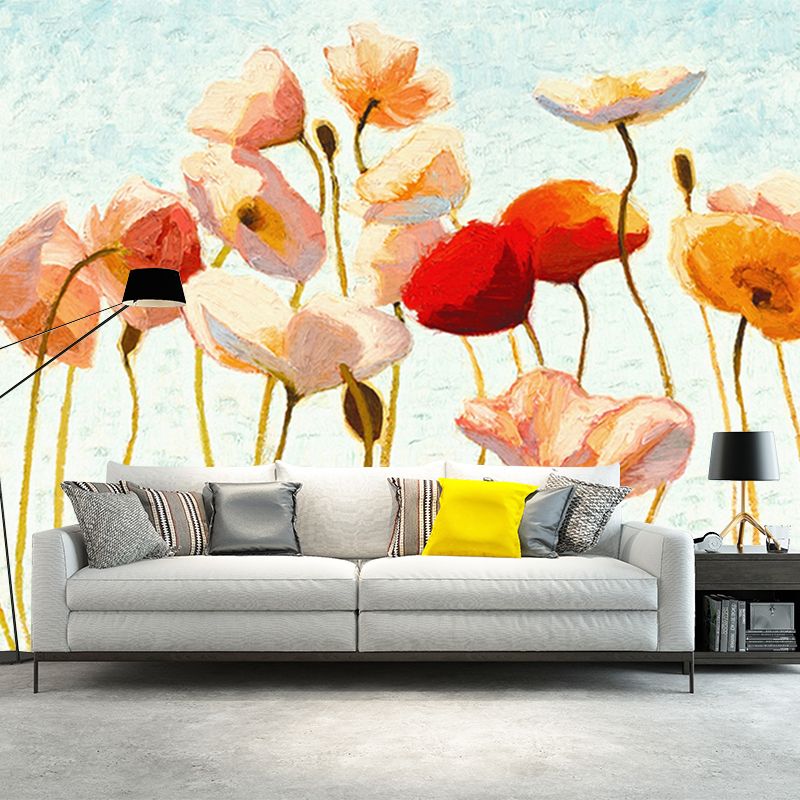 Pink Flower Wall Murals Oil Painting Modernist Stain Resistant Wall Decor for Coffee House