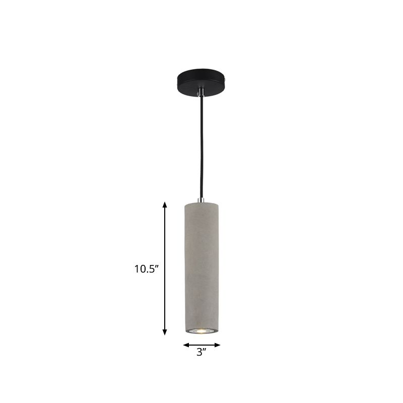 Tubular Bedside Down Lighting Pendant Cement 10.5"/19.5" Tall LED Nordic Ceiling Lamp in White/Yellow Light