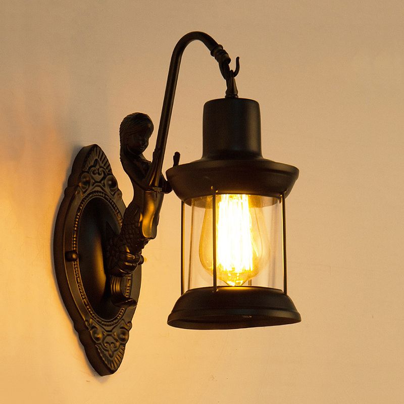 1 Imposto di illuminazione esterna industriale con funce da parete in vetro chiaro chiaro con decorazione della sirena