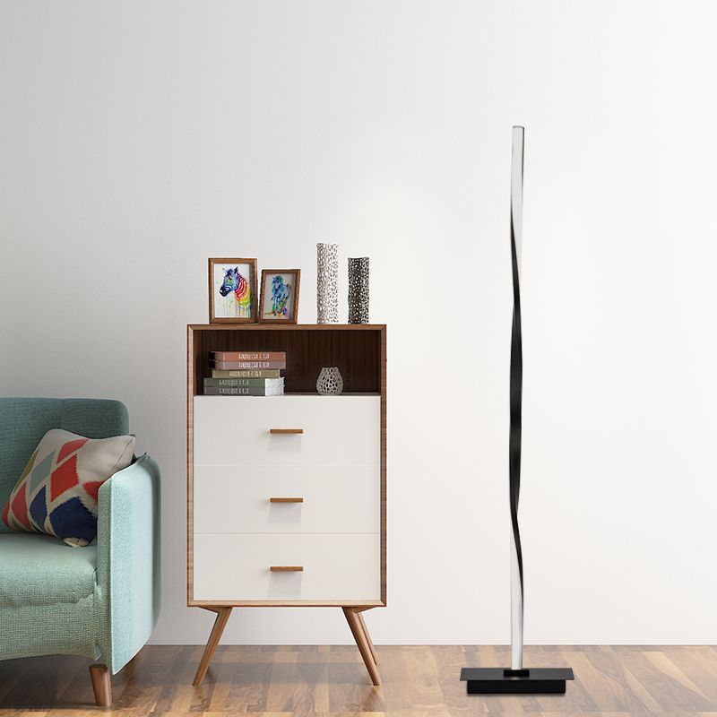 Metallic Spiral Line Bodes Leselampe Minimalist Schwarz/Silber LED Stand Up Lighting in warm/weiß/natürliches Licht