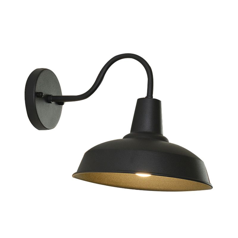 Farmhouse Barn Wall Sconce Lighting 1 Bulb Metallic Wall Lamp with Gooseneck Arm in Black for Porch