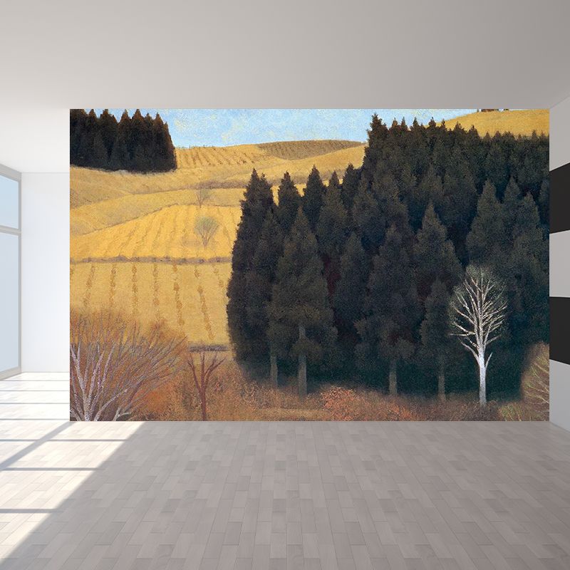 Modern Autumn Farmland Mural Wallpaper Yellow Waterproof Wall Covering for Bathroom