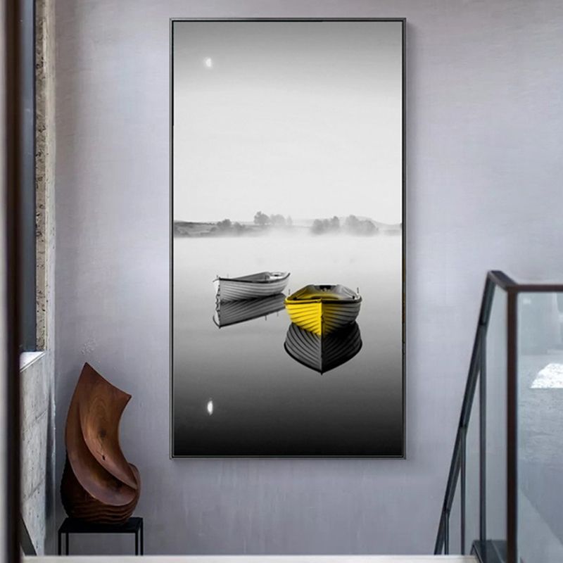Contemporary Boat Wall Decor Canvas Gray Transportation Art Print, Multiple Sizes