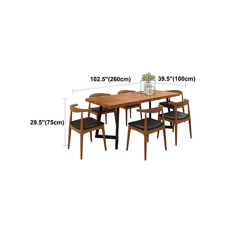 Pine Wood Top Dining Table Modern Rectangle Table with Sled Base