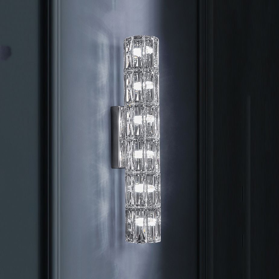 Postmodern Crystal Wall Light Cylinder Multi Light Wall Sconce for Living Room