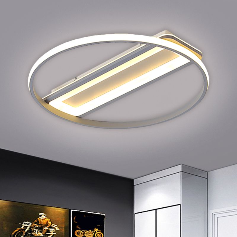 Metallic Ring and Rectangle Flush Mount Contemporary LED White Ceiling Light Fixture in Warm/White Light, 16"/19.5" W