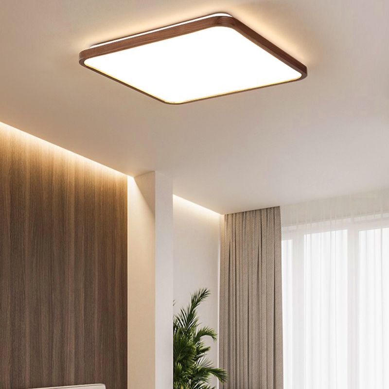 Modern Wood Flush Mount Geometric Shape Ceiling Lamp with Acrylic Shade for Bedroom