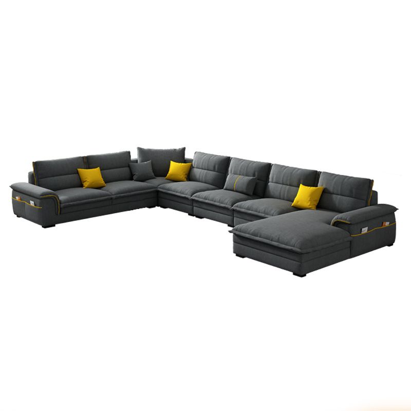 Flared Arm Furniture Sectionals Dark Gray Sofa Sectional with Pillows