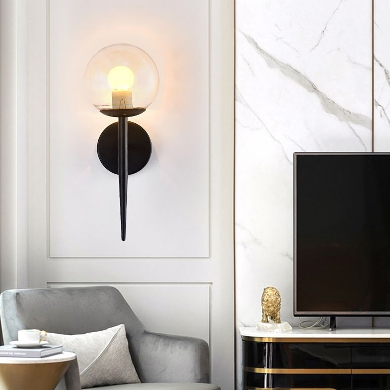 Wrought Iron Wall Lamp in Modern Luxury Style Globe Glass Wall Sconce for Interior Spaces