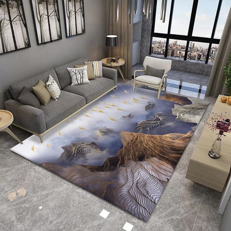 Shabby Chic Landscape Printed Rug Color Mixed Polyester Area Carpet Non-Slip Backing Rug for Living Room