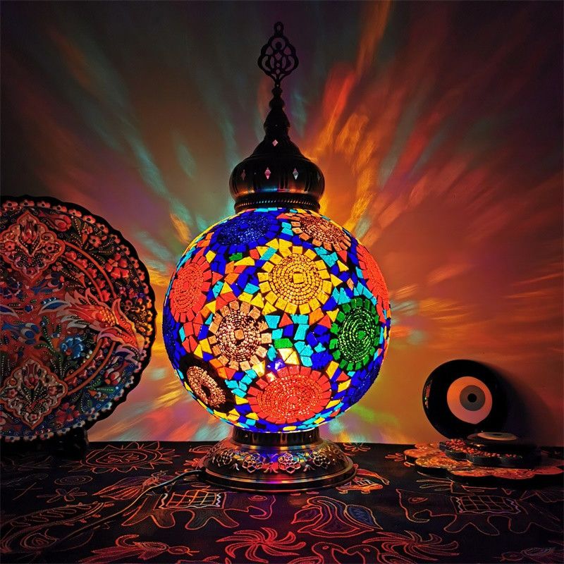 1 tête tachée d'art tachée lampe de table traditionnelle blanc / rouge / jaune globe de nuit.