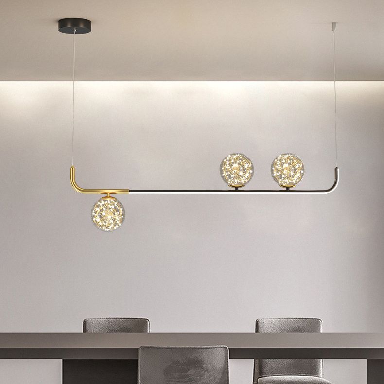 Modern Sphere Island Lighting Glass 4 Light Island Pendant Lights in Gold