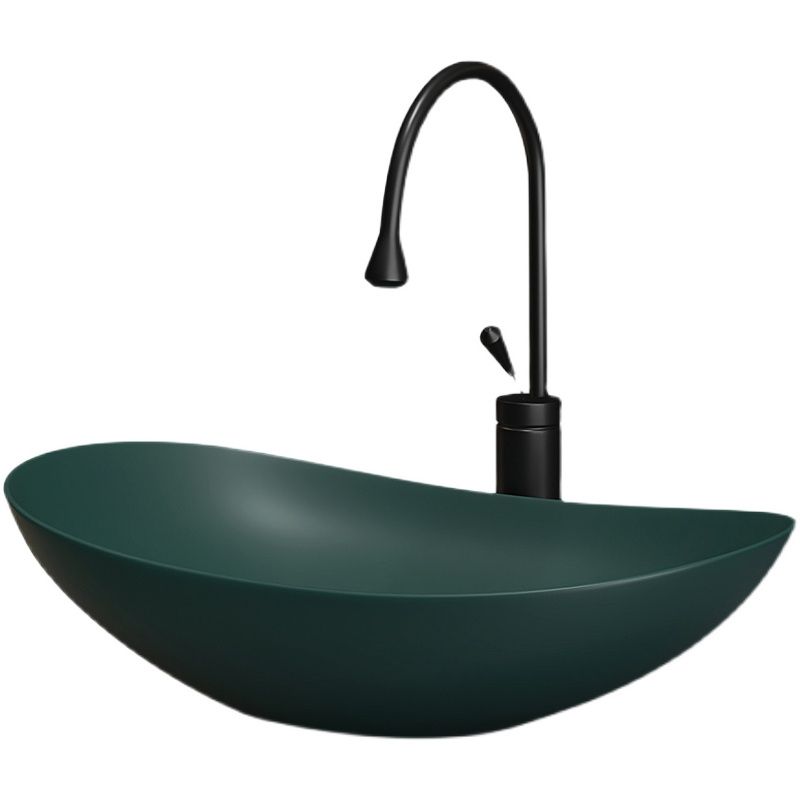 Contemporary Bathroom Sink Porcelain Oval-Shape Vessel Lavatory Sink with Pop-Up Drain