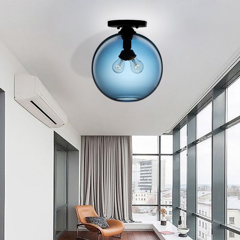 Luz montada en el techo global con rojo/cielo azul/ámbar/humo oscuro/sombra de cristal de café moderna lámpara de techo de 2 cabezas