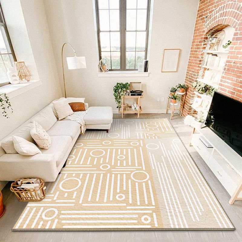 Modern Yellow Area Rug Geometric Print Polyester Carpet Anti-Slip Rug for Drawing Room