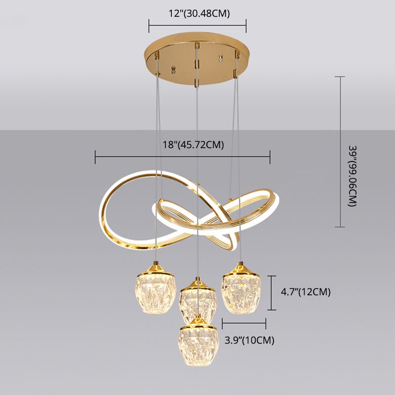 Minimalist Twist LED Pendant Lighting Crystal 5-Head Dining Room Suspension Light