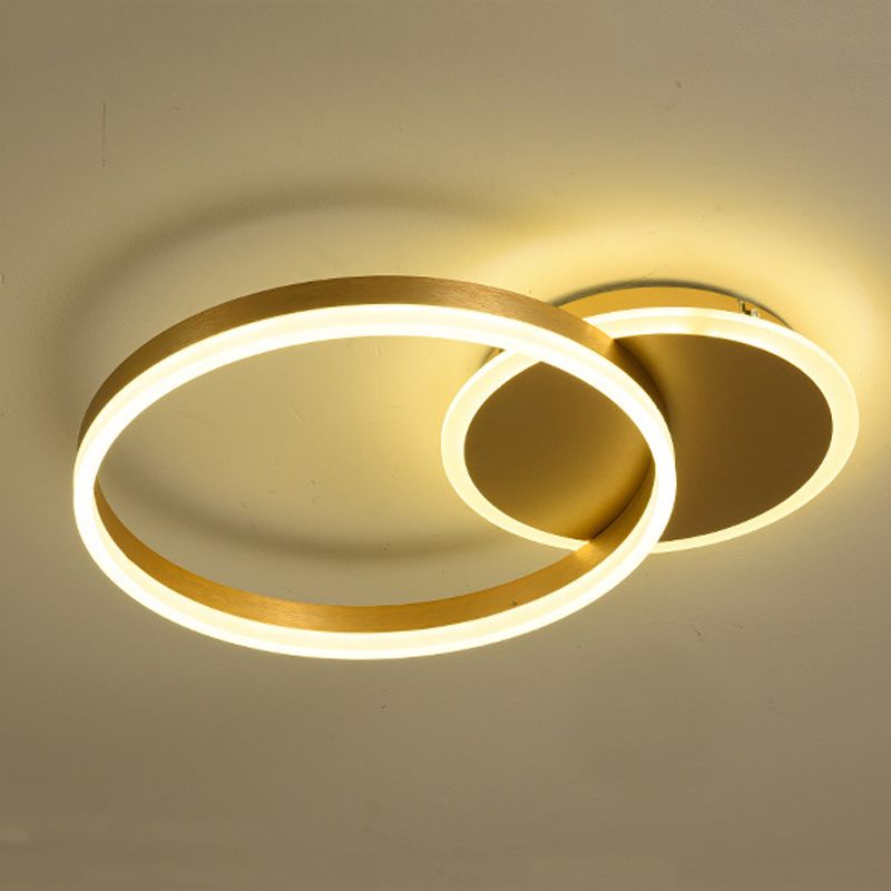 21.5" Wide Golden Double Ring LED Ceiling Light Acrylic Shade Minimalism Flush Mount Lamp for Living Room